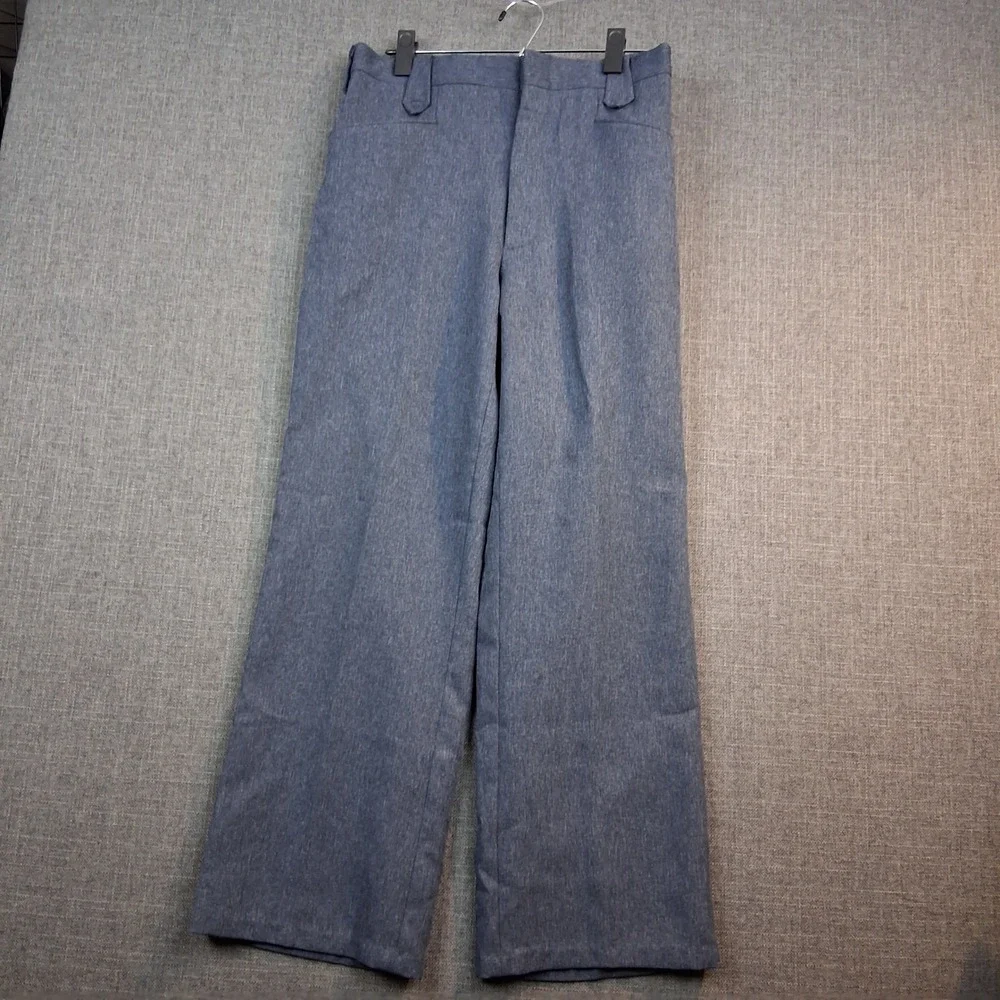 Vintage Western Blue Grey Textured Straight Leg Trousers Flap Pockets 34x24